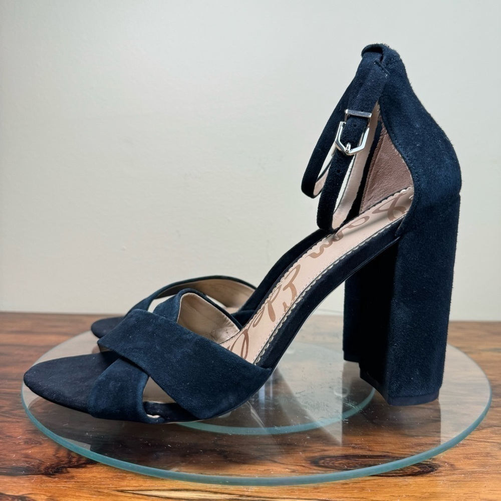 NEW Sam Edelman Yancy Ankle Strap Suede Heel Sandals - black